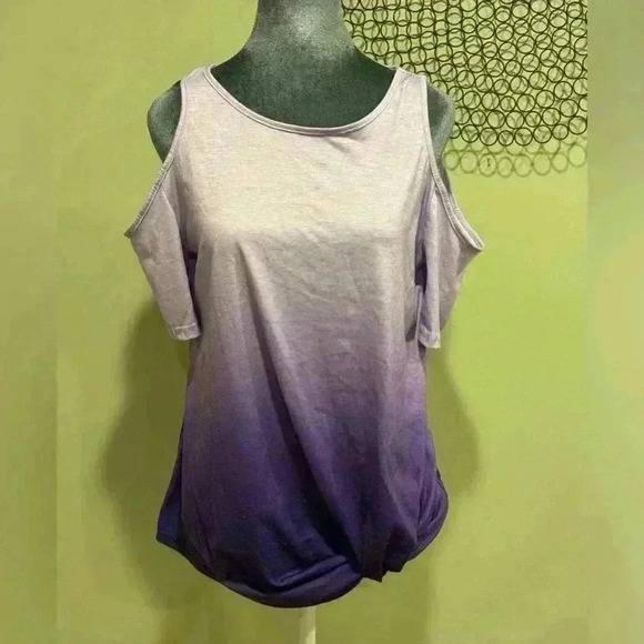 Dresses & Skirts - Cold shoulder purple ombré short sleeved shirt with side tie detail - Medium